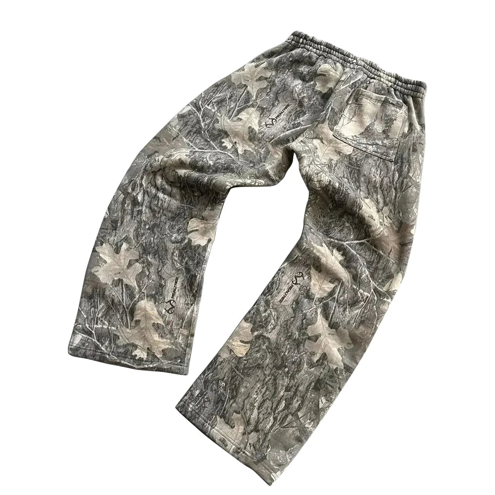 Y2K Retro zip up Hoodie Men Camouflage Pattern Pant Sweatshirt High Street Hip Hop Streetwear Unisex Jeans Baggy Camo Sweatpants