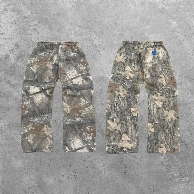 Y2K Retro zip up Hoodie Men Camouflage Pattern Pant Sweatshirt High Street Hip Hop Streetwear Unisex Jeans Baggy Camo Sweatpants