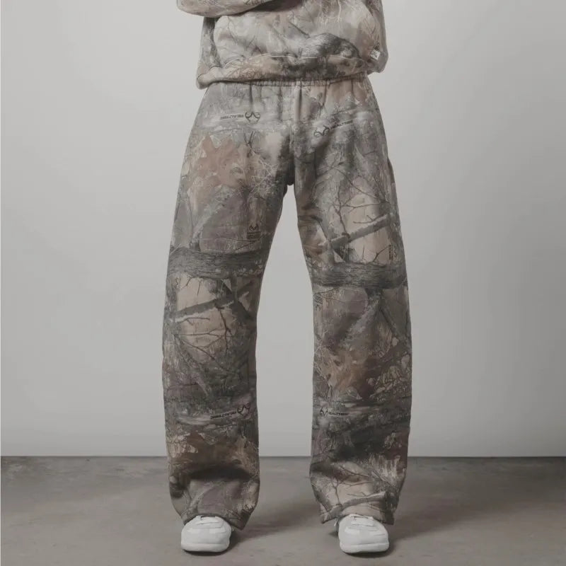 Y2K Retro zip up Hoodie Men Camouflage Pattern Pant Sweatshirt High Street Hip Hop Streetwear Unisex Jeans Baggy Camo Sweatpants